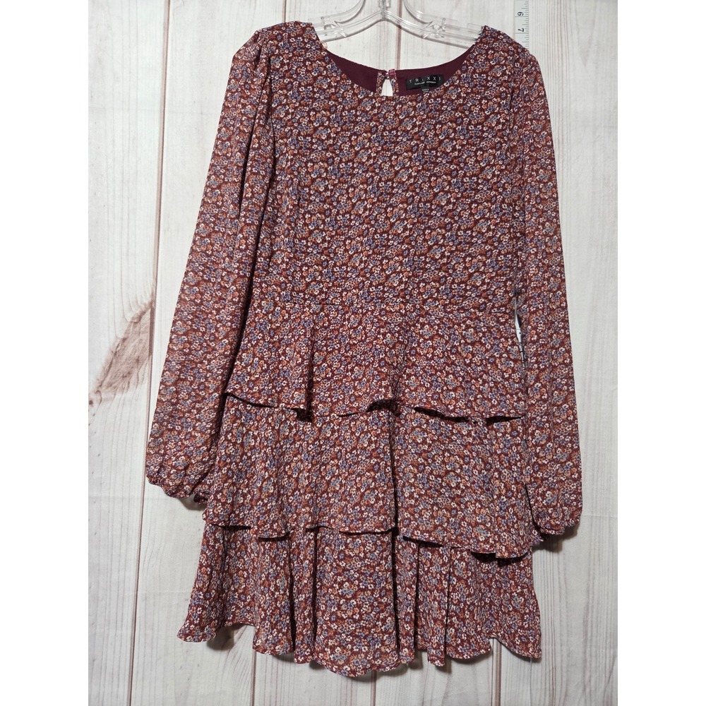 Trixxi Dress‎ Ladies XL Floral Ruffle Tiered Chiffon Mini Dress Long Sleeve